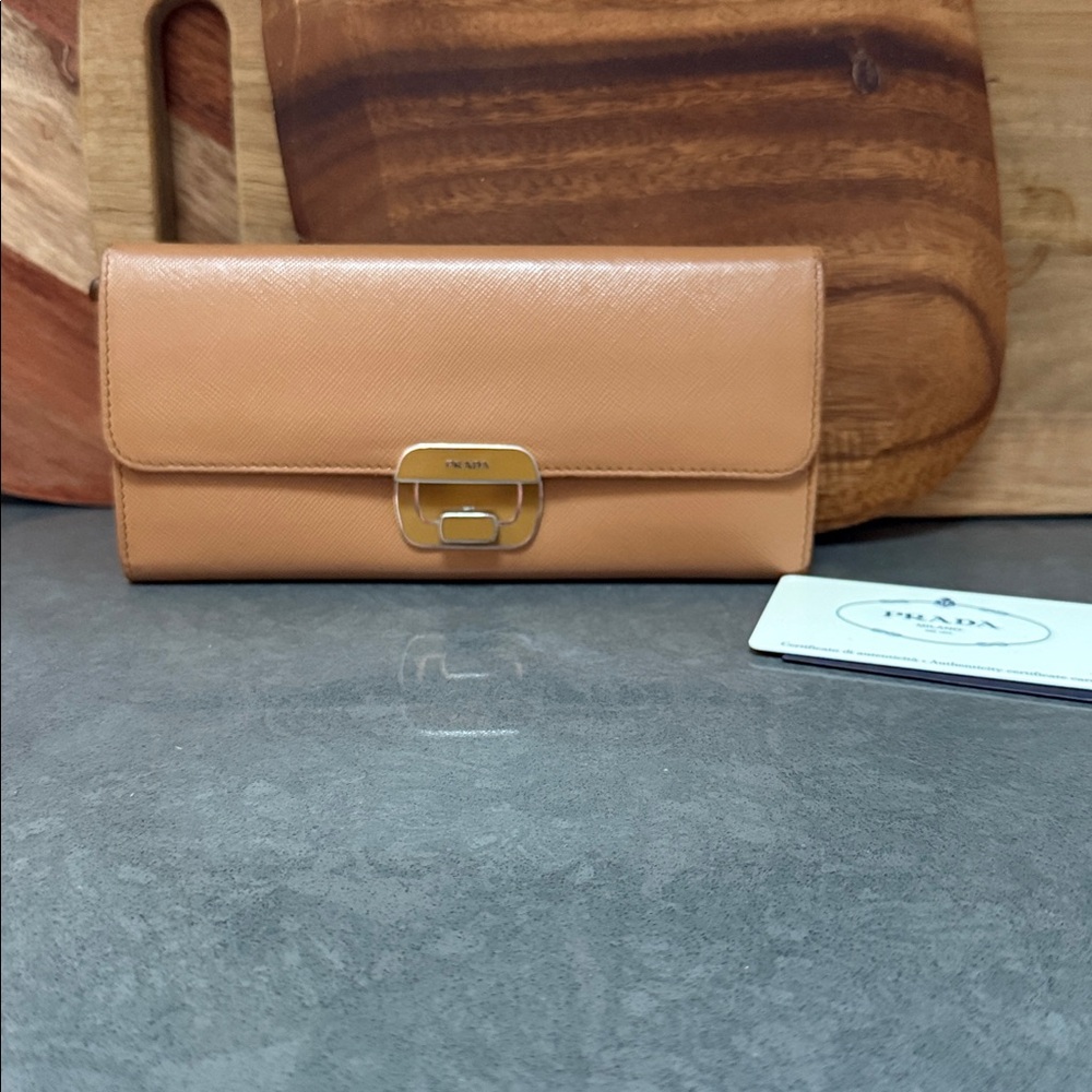 PRADA Saffiano leather wallet caramel color